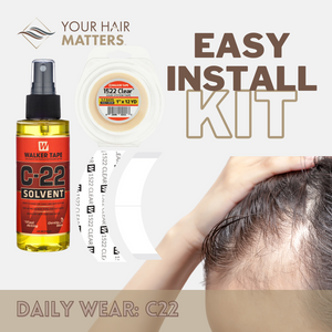 EASY INSTALL KIT - For Hair System DAILY WEAR with TAPE ROLL, 36 CONTOUR STRIPS, and C22 SOLVENT (WALKER)