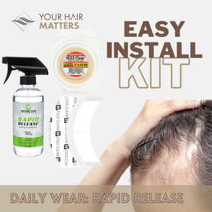 EASY INSTALL KIT - For Hair System DAILY WEAR with TAPE ROLL, 36 CONTOUR STRIPS, and RAPID RELEASE SOLVENT (WALKER)