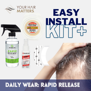 EASY INSTALL KIT *PLUS* - For Hair System DAILY WEAR with TAPE ROLL, 36 CONTOUR STRIPS, RAPID RELEASE SOLVENT, and SCALP PROTECTOR (WALKER)