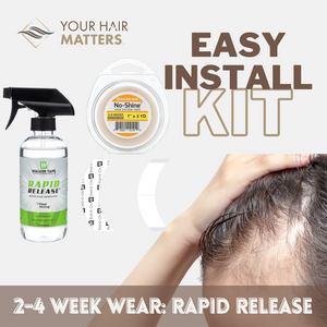 EASY INSTALL KIT - For Hair System 2-4 WEEK WEAR with TAPE ROLL, 36 CONTOUR STRIPS, and RAPID RELEASE SOLVENT (WALKER)