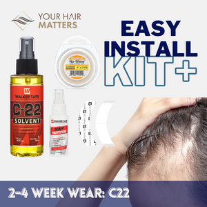 EASY INSTALL KIT *PLUS* - For Hair System 2-4 WEEK WEAR with TAPE ROLL, 36 CONTOUR STRIPS, C-22 SOLVENT, AND SCALP PROTECTOR (WALKER)