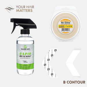 EASY INSTALL KIT - For Hair System 2-4 WEEK WEAR with TAPE ROLL, 36 CONTOUR STRIPS, and RAPID RELEASE SOLVENT (WALKER)